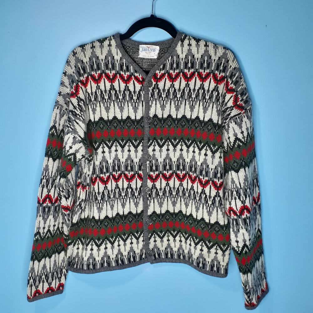 Vintage Mens Jantzen Wool Cardigan 6 Button Sweater Size Large Made in Canada
